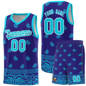 Custom Royal Bright Green Personalized Cashew Pattern Sports Uniform Basketball Jersey