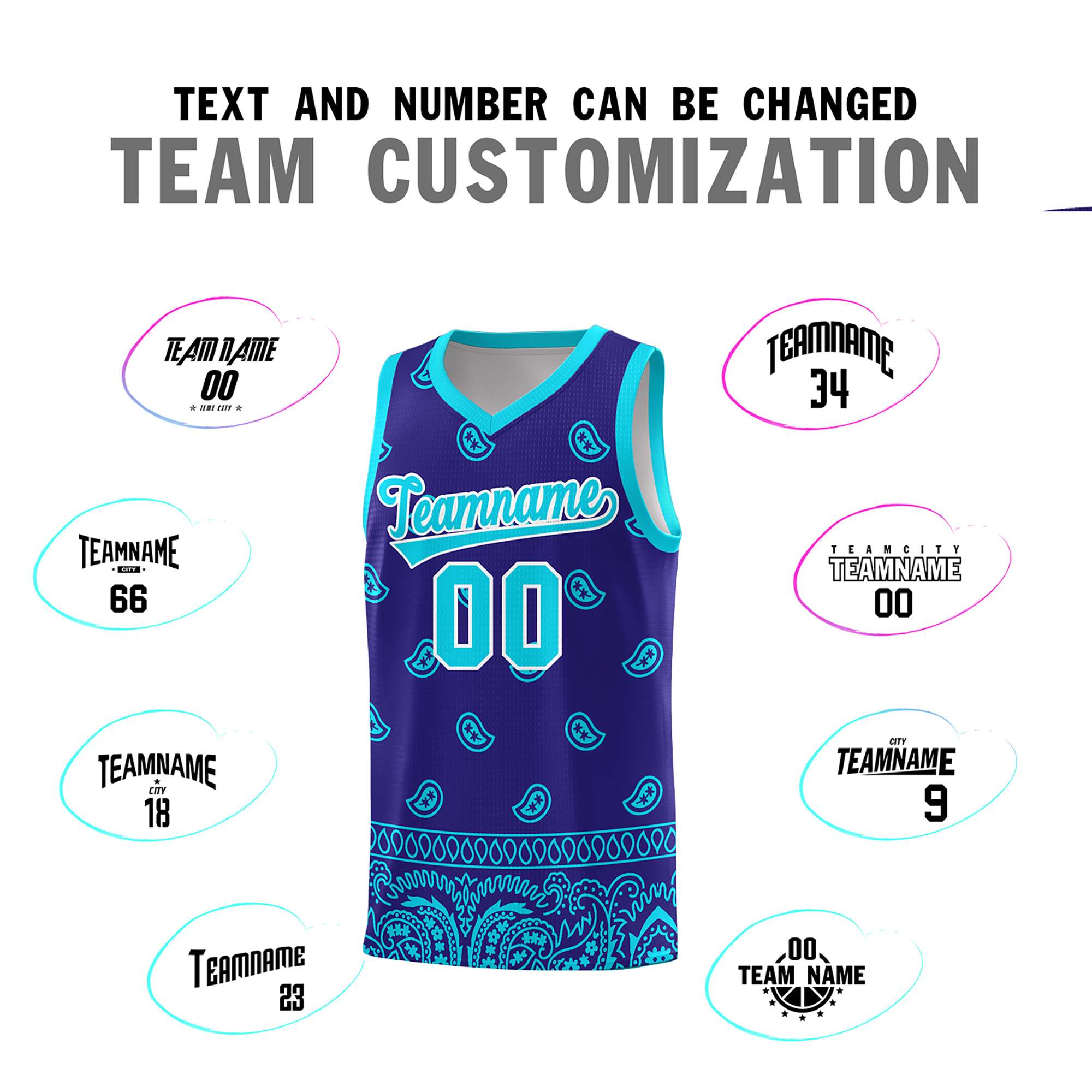 Custom Royal Bright Green Personalized Cashew Pattern Sports Uniform Basketball Jersey