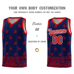 Custom Navy Red Personalized Cashew Pattern Sports Uniform Basketball Jersey