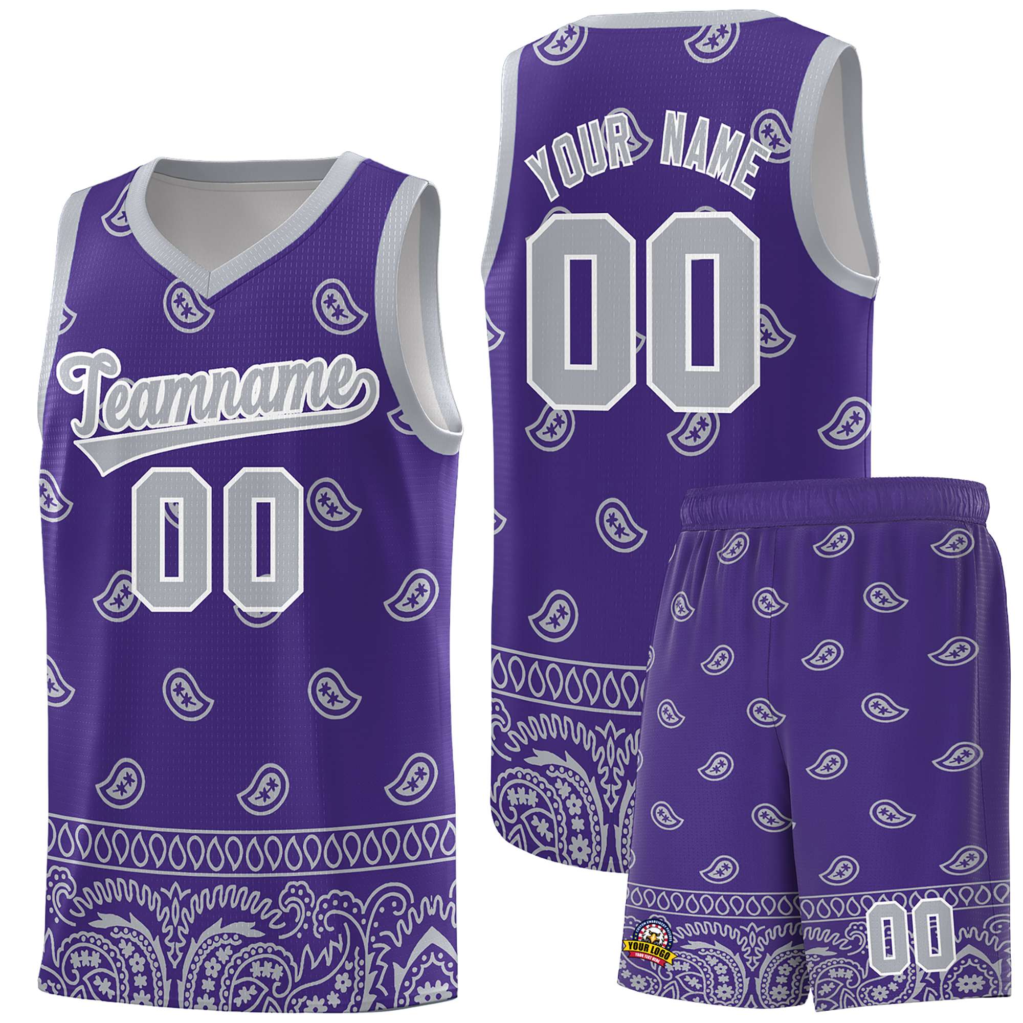 Custom Purple Gray Personalized Cashew Pattern Sports Uniform Basketball Jersey