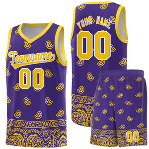 Custom Purple Gold Personalized Cashew Pattern Sports Uniform Basketball Jersey