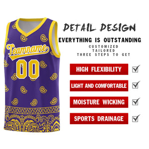 Custom Purple Gold Personalized Cashew Pattern Sports Uniform Basketball Jersey