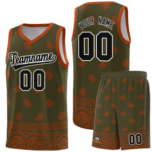 Custom Olive Texas Orange Personalized Cashew Pattern Sports Uniform Basketball Jersey