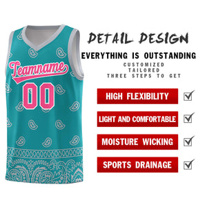 Custom Aqua Gray Personalized Cashew Pattern Sports Uniform Basketball Jersey