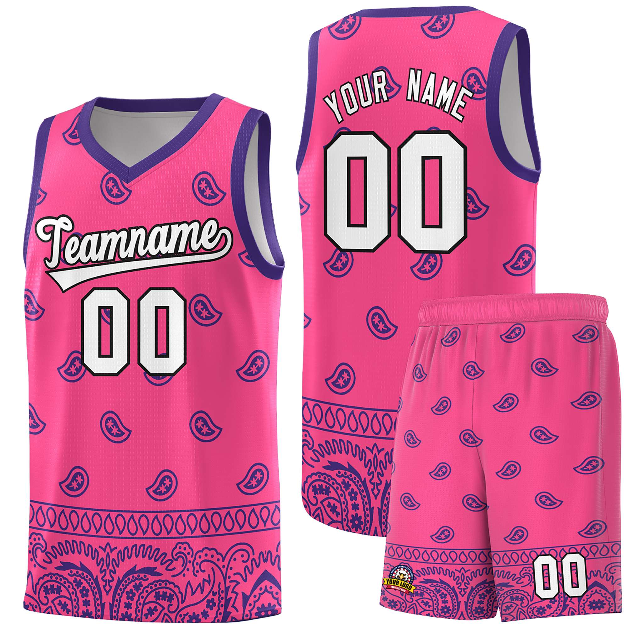 Custom Pink Purple Personalized Cashew Pattern Sports Uniform Basketball Jersey