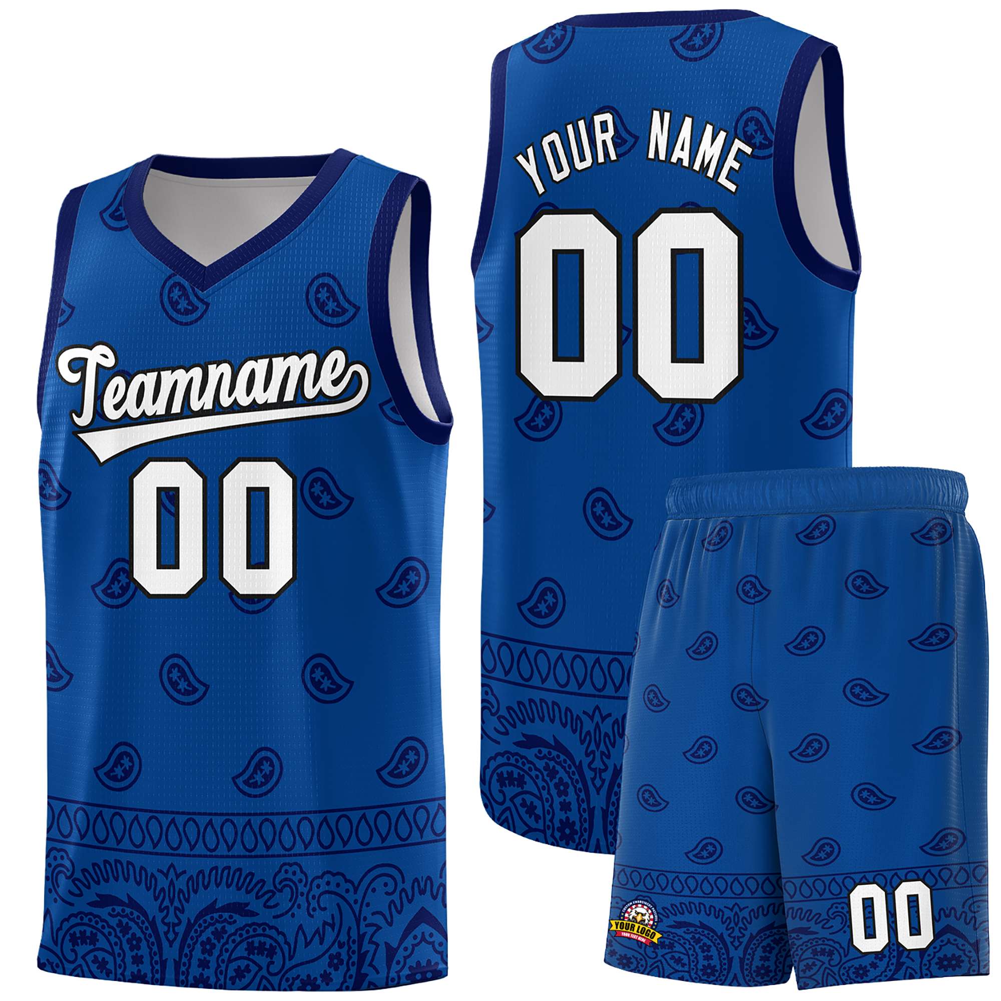 Custom Royal Navy Personalized Cashew Pattern Sports Uniform Basketball Jersey