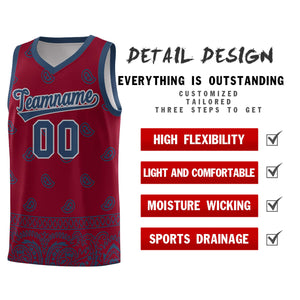 Custom Crimson Midnight Blue Personalized Cashew Pattern Sports Uniform Basketball Jersey