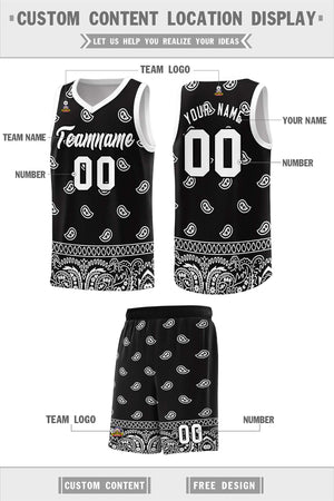 Custom Black White Personalized Cashew Pattern Sports Uniform Basketball Jersey