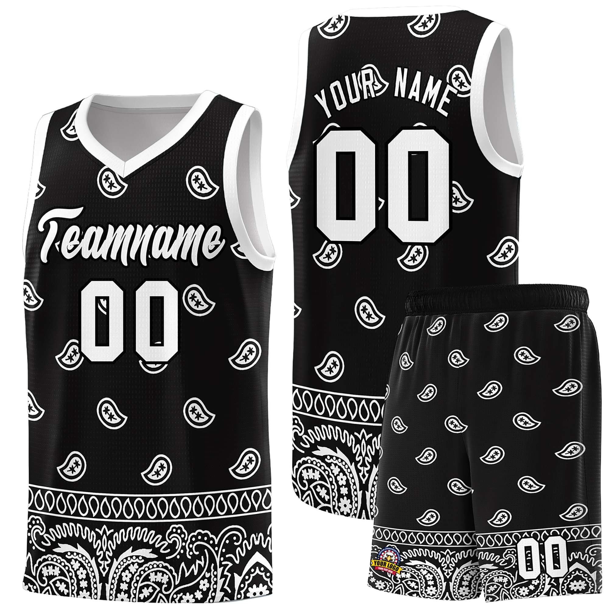 Custom Black White Personalized Cashew Pattern Sports Uniform Basketball Jersey