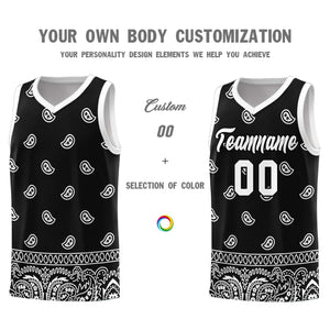 Custom Black White Personalized Cashew Pattern Sports Uniform Basketball Jersey