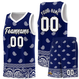 Custom Navy White Personalized Cashew Pattern Sports Uniform Basketball Jersey