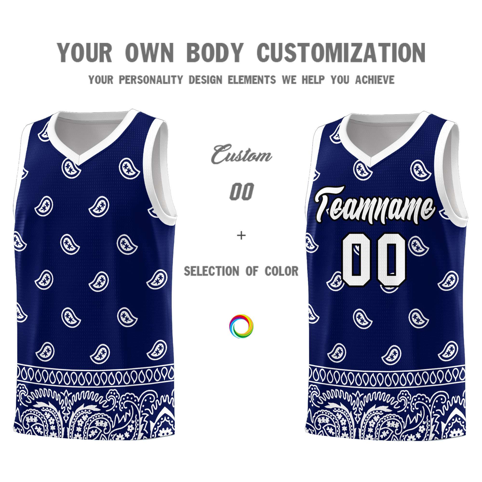 Custom Navy White Personalized Cashew Pattern Sports Uniform Basketball Jersey