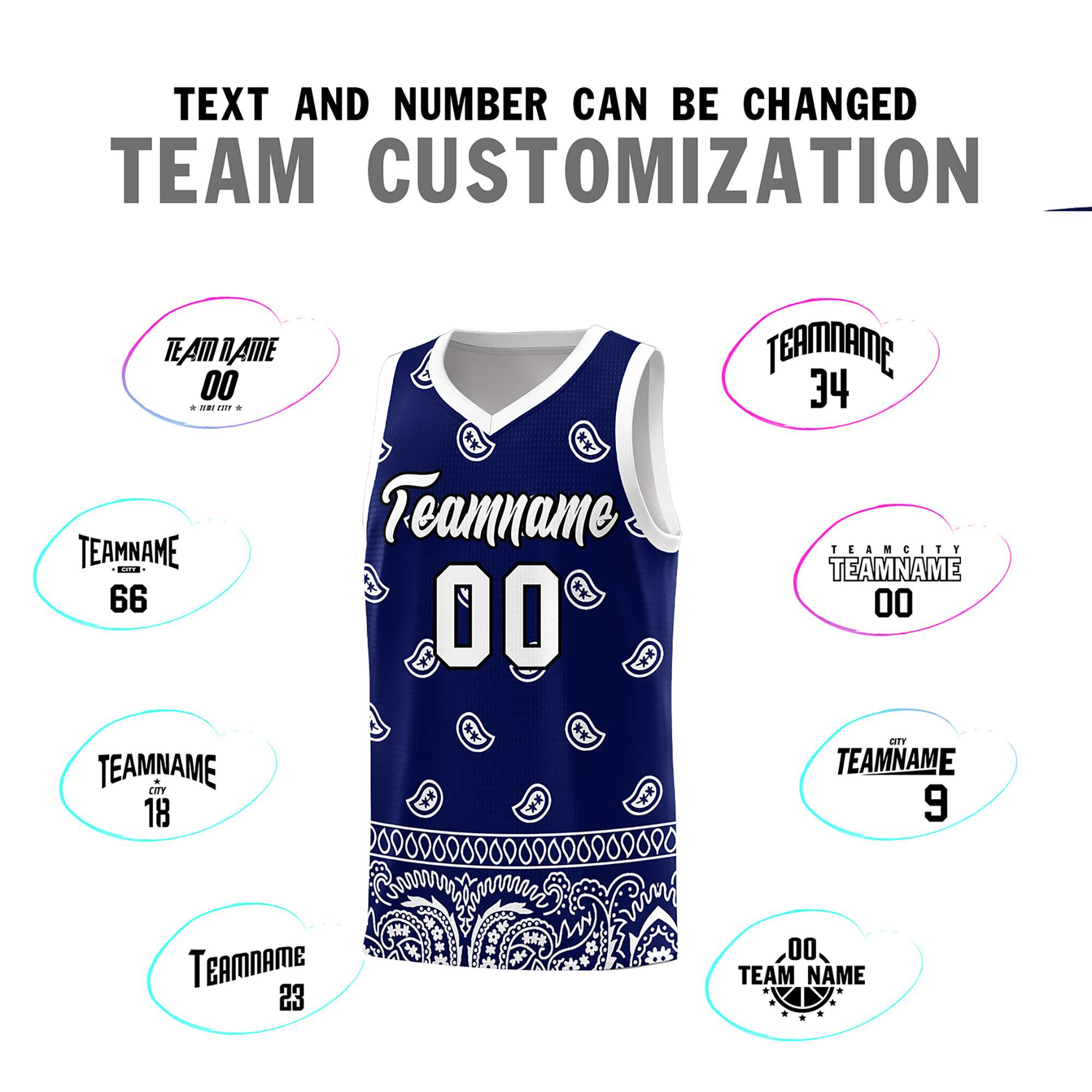 Custom Navy White Personalized Cashew Pattern Sports Uniform Basketball Jersey