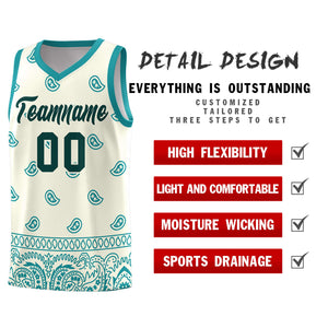 Custom White Aqua Personalized Cashew Pattern Sports Uniform Basketball Jersey