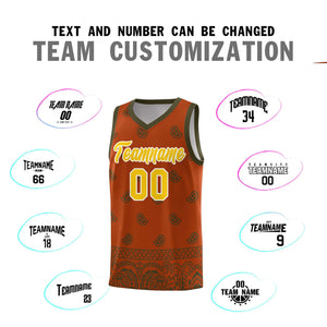 Custom Texas Orange Olive Personalized Cashew Pattern Sports Uniform Basketball Jersey