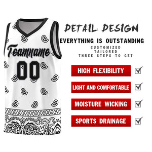 Custom White Black Personalized Cashew Pattern Sports Uniform Basketball Jersey