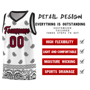 Custom White Black Personalized Cashew Pattern Sports Uniform Basketball Jersey