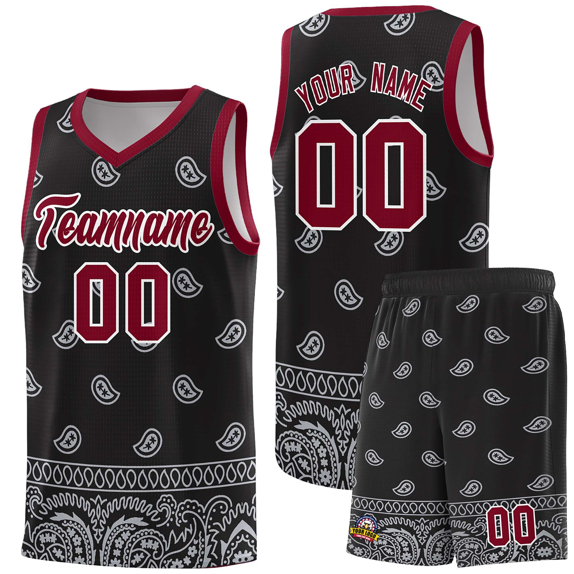 Custom Black Gray Personalized Cashew Pattern Sports Uniform Basketball Jersey