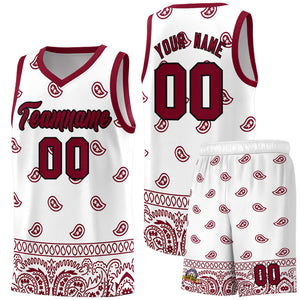 Custom White Crimson Personalized Cashew Pattern Sports Uniform Basketball Jersey