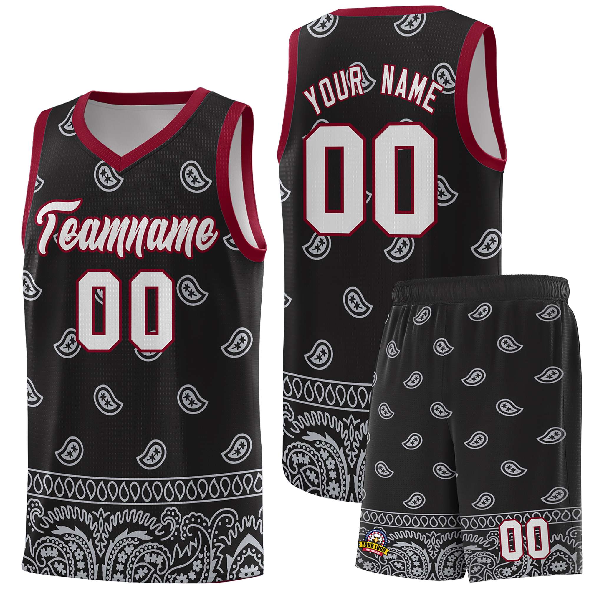 Custom Black Gray Personalized Cashew Pattern Sports Uniform Basketball Jersey