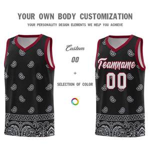 Custom Black Gray Personalized Cashew Pattern Sports Uniform Basketball Jersey