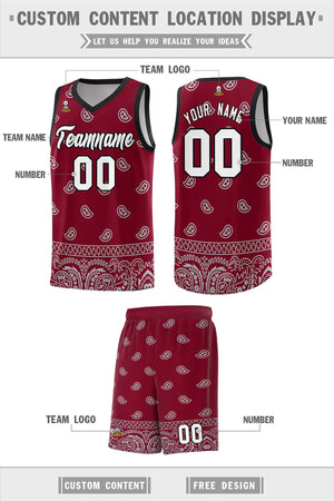 Custom Crimson Gray Personalized Cashew Pattern Sports Uniform Basketball Jersey