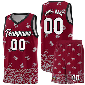 Custom Crimson Gray Personalized Cashew Pattern Sports Uniform Basketball Jersey