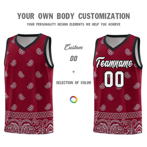 Custom Crimson Gray Personalized Cashew Pattern Sports Uniform Basketball Jersey