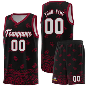 Custom Black Crimson Personalized Cashew Pattern Sports Uniform Basketball Jersey