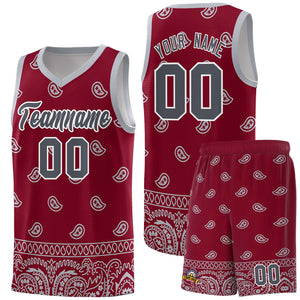 Custom Crimson Gray Personalized Cashew Pattern Sports Uniform Basketball Jersey