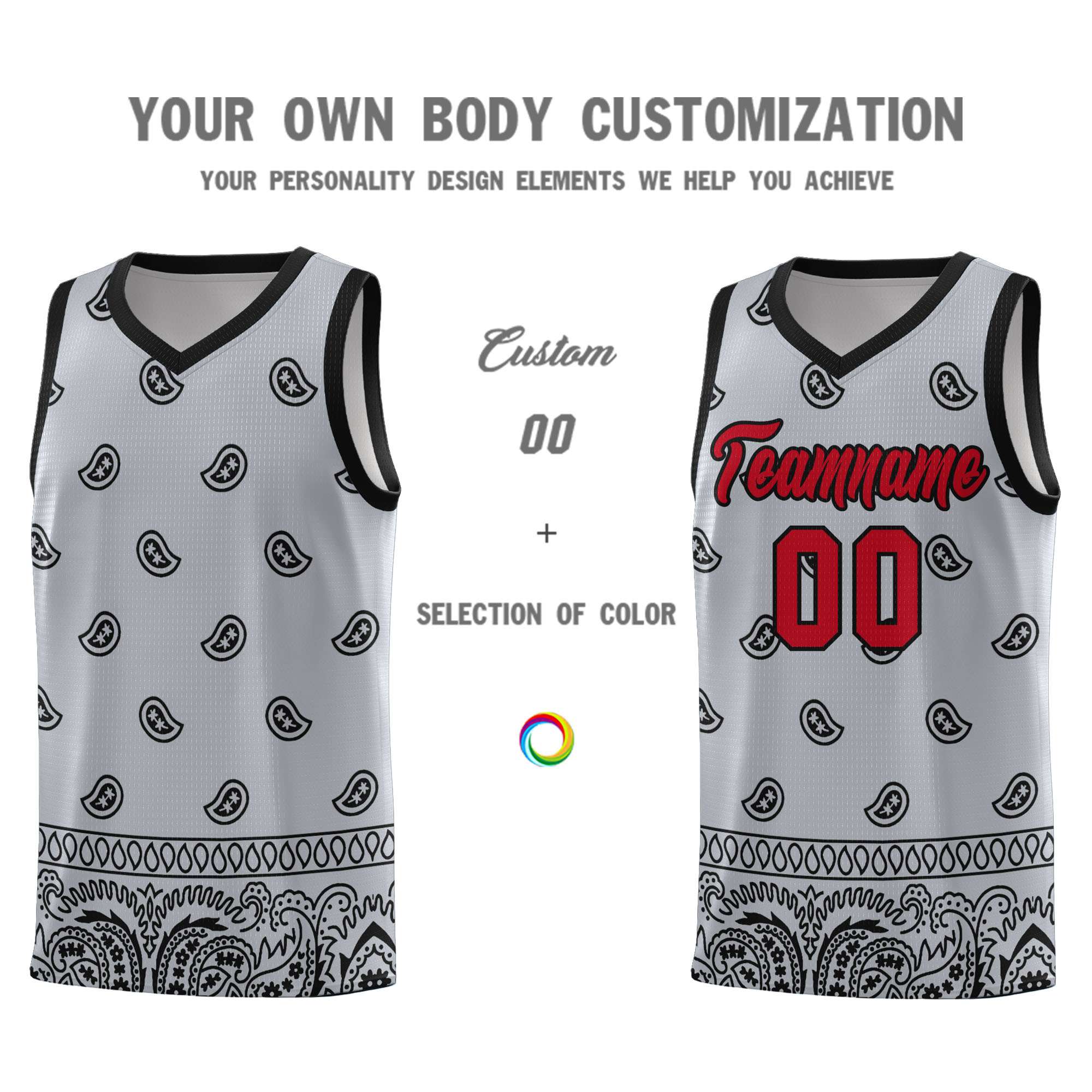 Custom Gray Black Personalized Cashew Pattern Sports Uniform Basketball Jersey