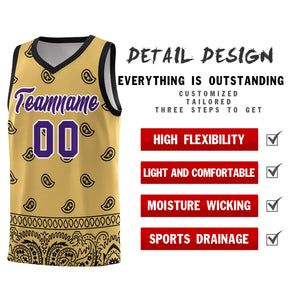 Custom Old Gold Black Personalized Cashew Pattern Sports Uniform Basketball Jersey