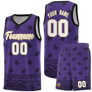 Custom Purple Black Personalized Cashew Pattern Sports Uniform Basketball Jersey