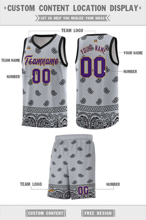 Custom Gray Black Personalized Cashew Pattern Sports Uniform Basketball Jersey