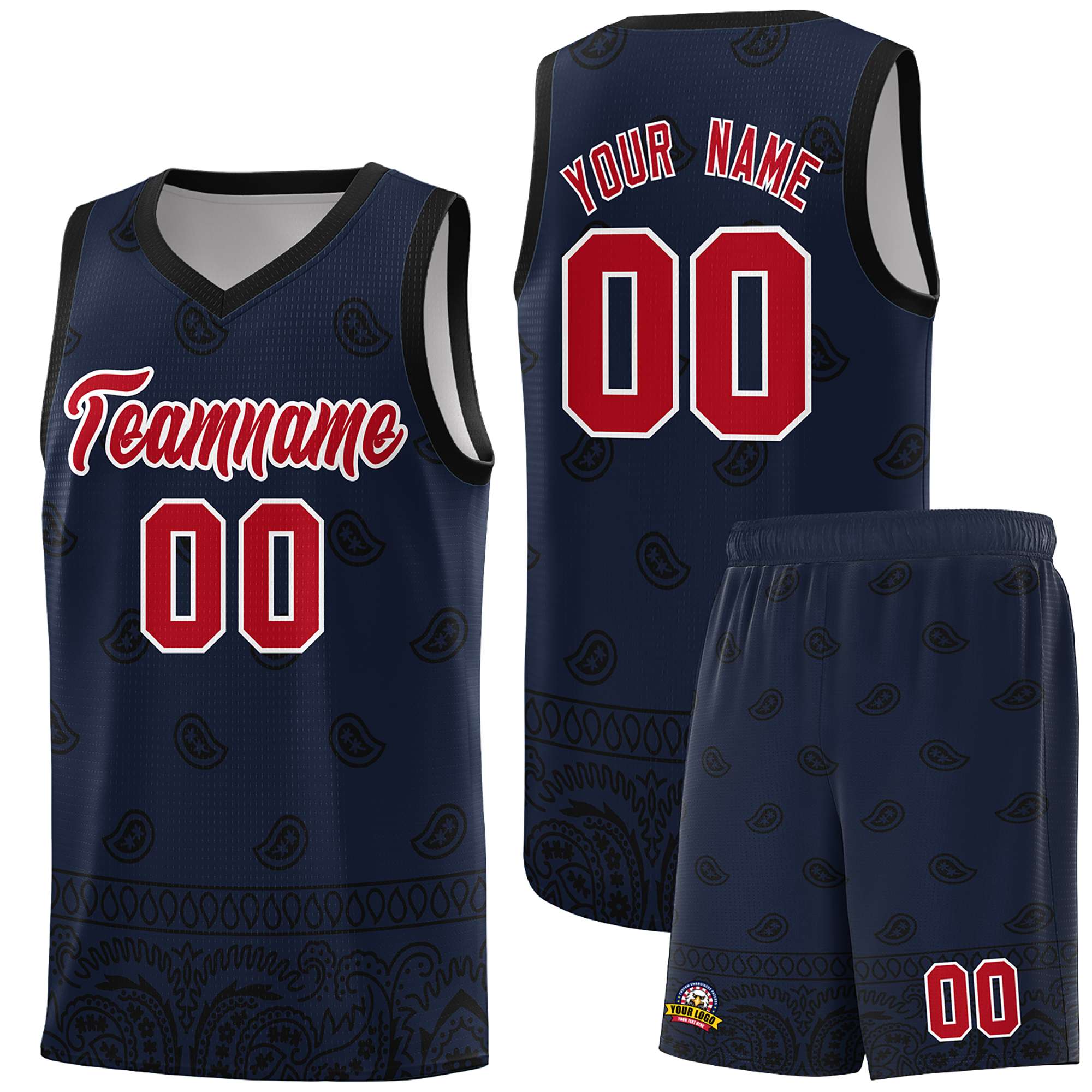 Custom Navy Black Personalized Cashew Pattern Sports Uniform Basketball Jersey