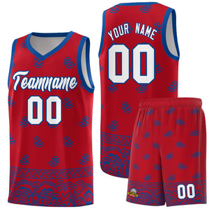 Custom Red Royal Personalized Cashew Pattern Sports Uniform Basketball Jersey