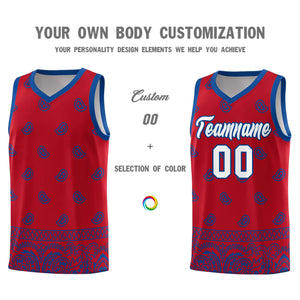 Custom Red Royal Personalized Cashew Pattern Sports Uniform Basketball Jersey