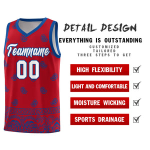 Custom Red Royal Personalized Cashew Pattern Sports Uniform Basketball Jersey