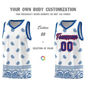 Custom White Royal Personalized Cashew Pattern Sports Uniform Basketball Jersey