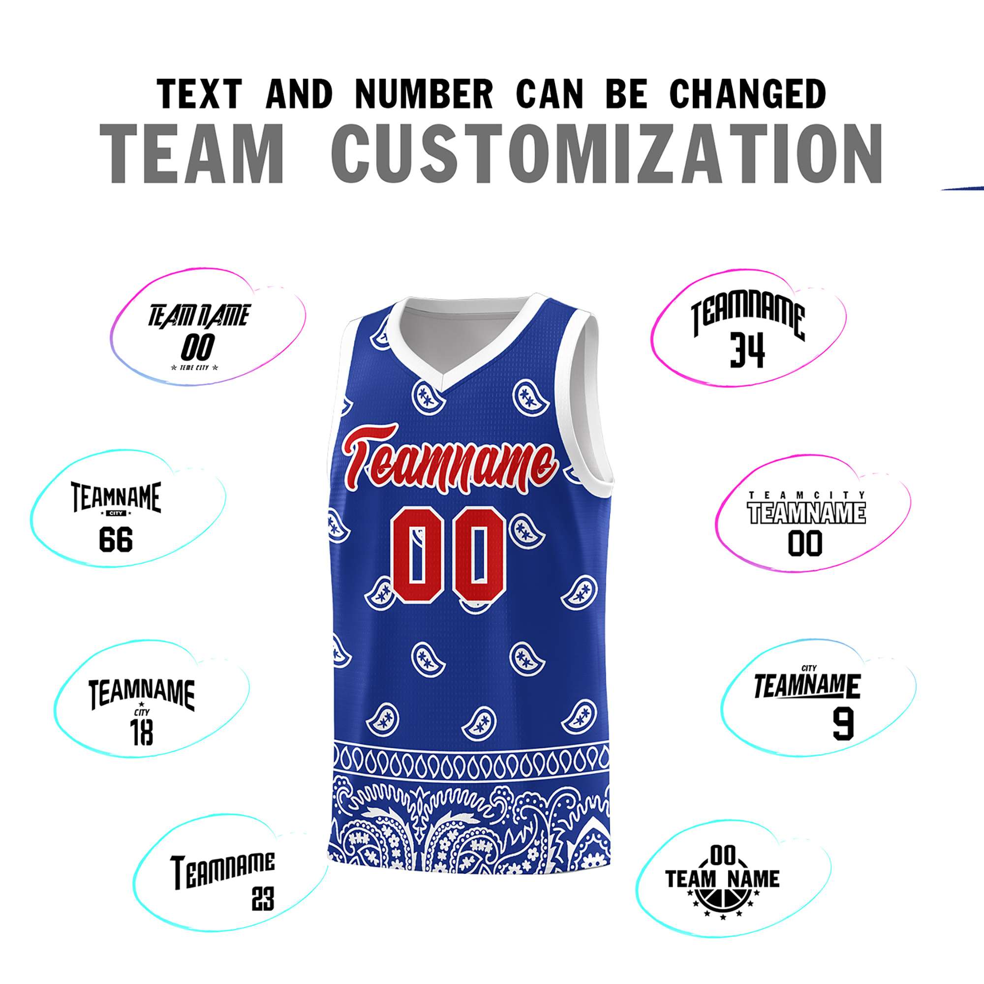 Custom Royal White Personalized Cashew Pattern Sports Uniform Basketball Jersey