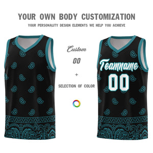 Custom Black Aqua Personalized Cashew Pattern Sports Uniform Basketball Jersey