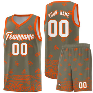 Custom Olive Orange Personalized Cashew Pattern Sports Uniform Basketball Jersey