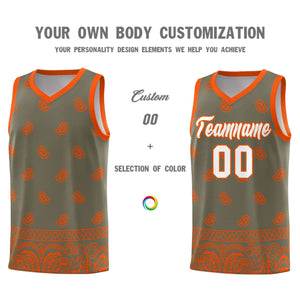 Custom Olive Orange Personalized Cashew Pattern Sports Uniform Basketball Jersey