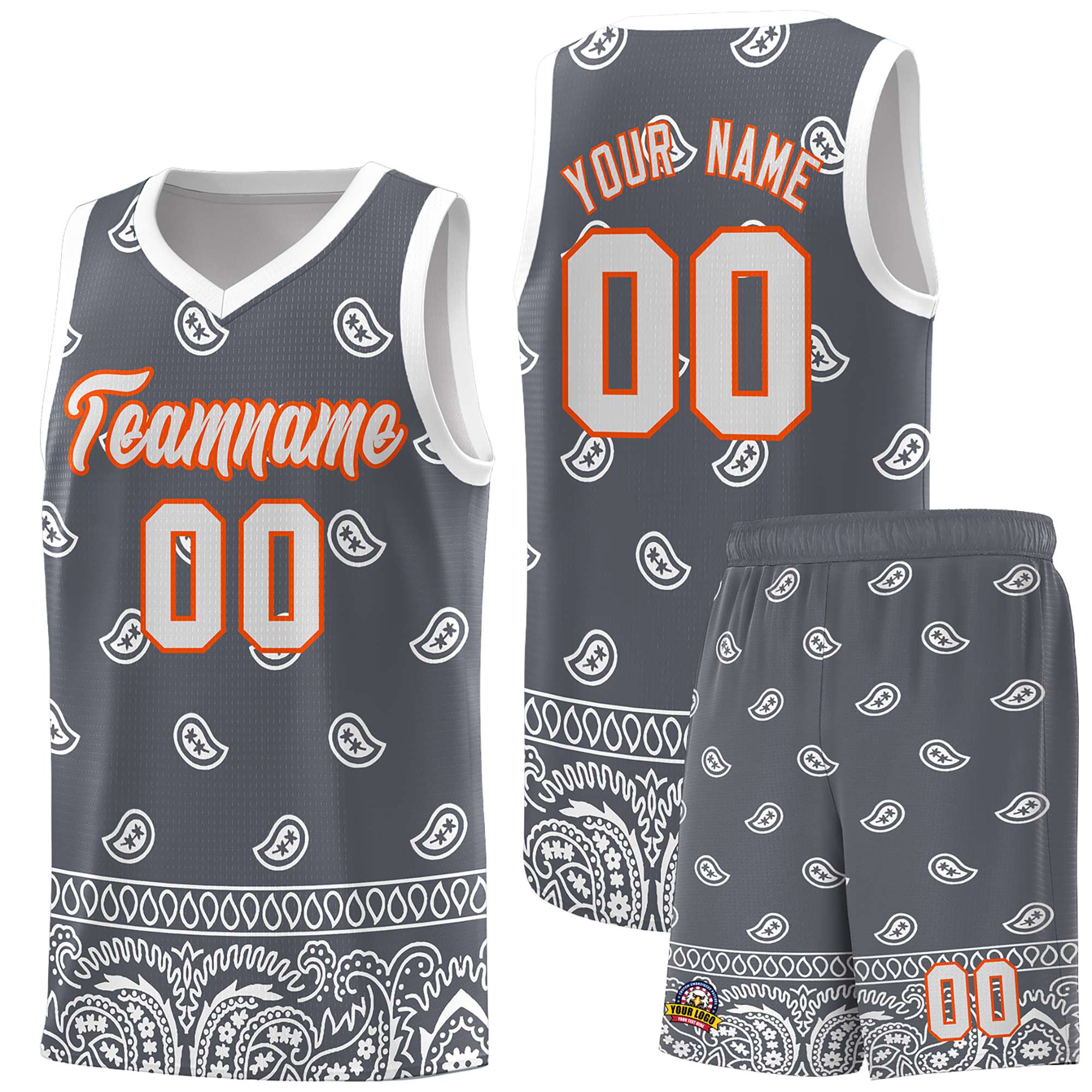 Custom Dark Gray White Personalized Cashew Pattern Sports Uniform Basketball Jersey