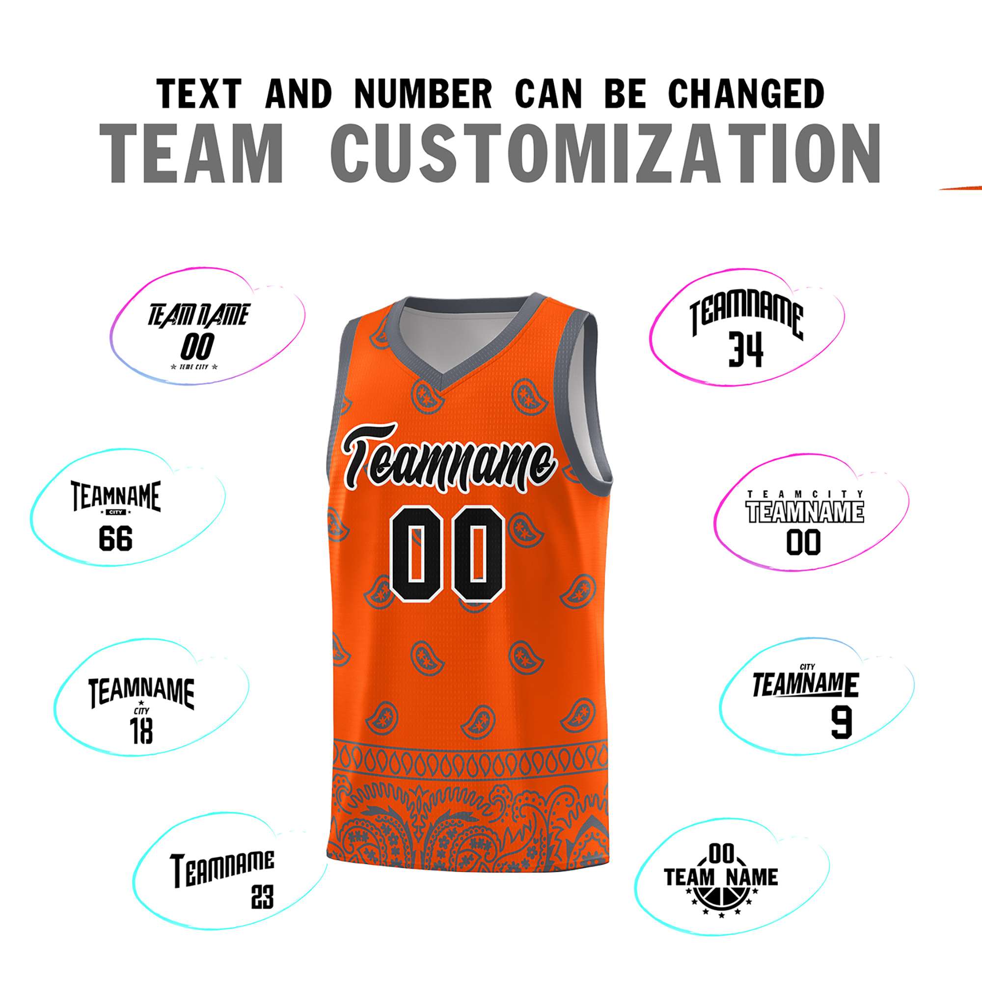 Custom Orange Dark Gray Personalized Cashew Pattern Sports Uniform Basketball Jersey