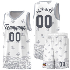 Custom White Gray Personalized Cashew Pattern Sports Uniform Basketball Jersey