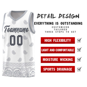 Custom White Gray Personalized Cashew Pattern Sports Uniform Basketball Jersey