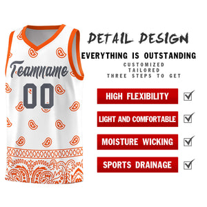 Custom White Orange Personalized Cashew Pattern Sports Uniform Basketball Jersey