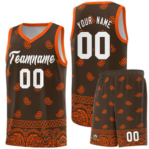 Custom Brown Orange Personalized Cashew Pattern Sports Uniform Basketball Jersey