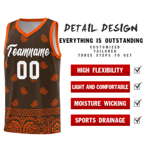 Custom Brown Orange Personalized Cashew Pattern Sports Uniform Basketball Jersey